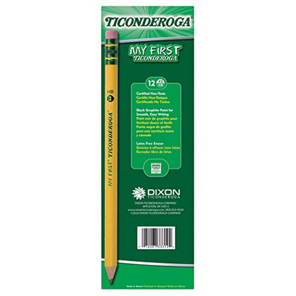 Ticonderoga My First Tri-Write Wood-Cased Pencils, Neon Colors, 12 Count (X13012) My First Pencils, Wood-Cased Soft, Pre-Sharpened, 12 Count (X33312)