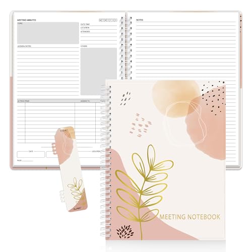 SUNEE Half Meeting Half Note - 7.5"x10" Professional Notebooks for Work - 160 Pages, B5 Size Project Planner, Spiral Meeting Agenda/Minutes Organizer for Women Men, Note Taking, Office & Business - color: Pink Breeze, size: B5 7.5"x 10"
