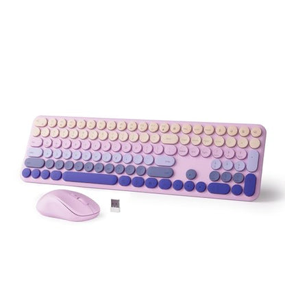 Wireless Keyboard and Mouse Combo, 110-Key Full Size (Gradient Purple) | Silent Keyboard with Round Keycaps, 2.4GHz USB Plug-and-Play Wireless, Compatible with PC, Laptop, Mac - color: Gradient purple