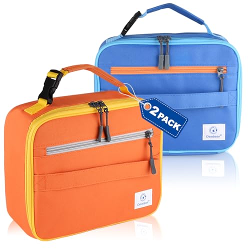 Genteen Kids Insulated Lunch Box for Boys Girls,2 Packs,Back to School | Thermal Meal Tote Kit,Soft Reusable Lunch Bag,Leakproof,Double Zipper,for Work Outdoor,Blue & Orange - color: B-2pk Blue+Orange