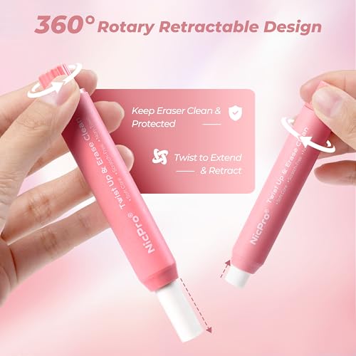 Nicpro 6 Pack Rotary Retractable Erasers, Soft TPE Twist Erasers in Cute Rainbow Colors, Clean Erasing Large Pencil Eraser for Students Kids, School Supplies, Office, Stationary, Drawing & Journaling - color: Rainbow