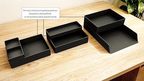 Amazon Basics Rectangular Plastic Desk Organizer with Storage Trays, Accessory Tray for Office Supplies and Pen Holder, 9.4 x 6.7 x 2 inch, Black - size: 9.4" x 6.7" x 2"