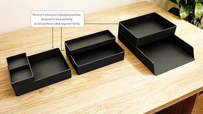 Amazon Basics Rectangular Plastic Desk Organizer with Storage Trays, Accessory Tray for Office Supplies and Pen Holder, 9.4 x 6.7 x 2 inch, Black - size: 9.4" x 6.7" x 2"