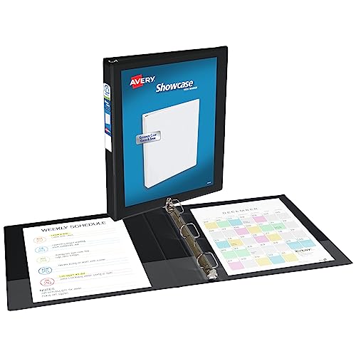 Avery Showcase Standard View 3 Ring Binder, 1" Slant Rings, 250-Sheet Capacity, 1.4 Inch Wide Spine, 1 Black Binder, Ideal for Lightweight Organization and Occasional Referencing (19600) (Pack of 12) - size: 1" (Pack of 12)
