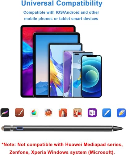 Stylus Pen, Stylus Pen for Touch Screen 1.5mm Fine Point Rechargeable Universal Stylus Pencil Compatible with Android/iOS/iPad/iPhone/Smartphone and Other Tablets （Black） - color: Black