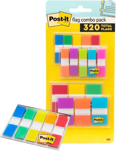 Post-it Flags Combo Pack,4 On-The-Go Dispensers/Pack,120 .94 in Wide and 200 .47 in Wide Flags,Assorted Colors (683-XL1),(Pack of 12) - size: 0.2" x 4.2" (Pack of 12)