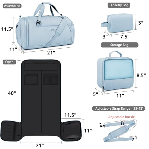 Convertible Garment Bags for Travel - Carry on Garment Duffle Bag with Backpack Straps for Men Women, 4 in 1 Large Travel Duffel Bags with Shoes Compartment Hanging Suit Dress Weekender Bag 3pcs Set - color: C-Wathet Blue
