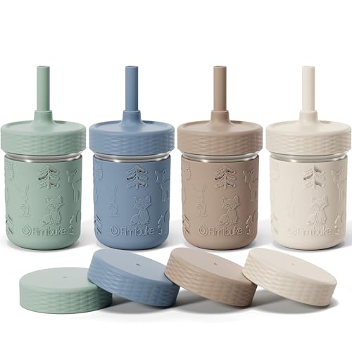 Fimibuke Toddler Cups Spill Proof, 8 OZ Sippy Cups for Kids Girl Boy, Stainless Steel Tumbler with Lid, Removable Silicone Straw & Sleeve, BPA Free Dishwasher Safe Water Bottle Snack Container 4 Pack - color: Sage/Misty Blue/Khaki/Beige, size: 8 Ounces