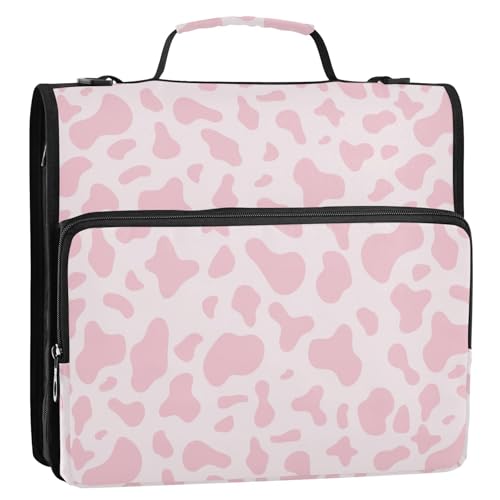 Boccsty Pink Cow Skin Print Zipper Binder 3 Ring Binders Expanding File Folder Multi-Pocket Zipper Binder Organizer for School Shoulder Strap and Handle - color: Multicolored 19
