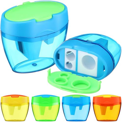 Tenceur 4 Pcs Pencil Sharpeners 3 Hole Jumbo Crayon Sharpeners Handheld Manual Portable Plastic Pencil Sharpener with Lid for Back to School Classroom Office Supplies Class
