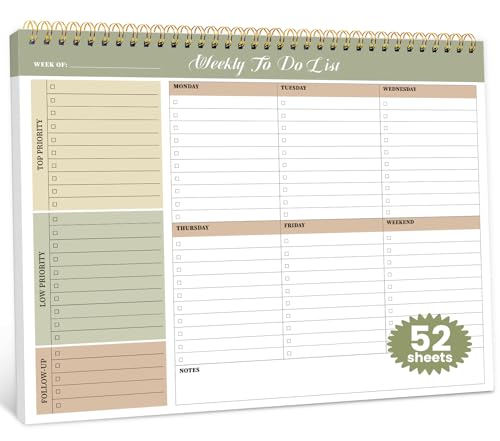 Weekly To Do List Notepad with 52 Undated Sheets（8.5"×11"）- Undated Weekly Planner Notepad for Office Desk Accessories and Supplies - Forest Shades - color: b-Forest Shades, size: 1 Pack