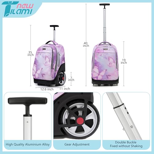 NEW TILAMI 19 Inch Rolling Backpack with Lunch Bag for Girls Boys Wheeled Laptop Backpack Durable Carry-on Bag School Travel, Evening Butterfly - color: Purple Evening Butterfly