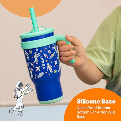 VINUR Kids Tumbler with Handle 14 oz Stainless Steel Double Wall Vacuum Insulated Tumbler with Lid and Straw, Leak Proof Water Cup for Travel (Astronaut) - color: Astronaut, size: 14 Ounces