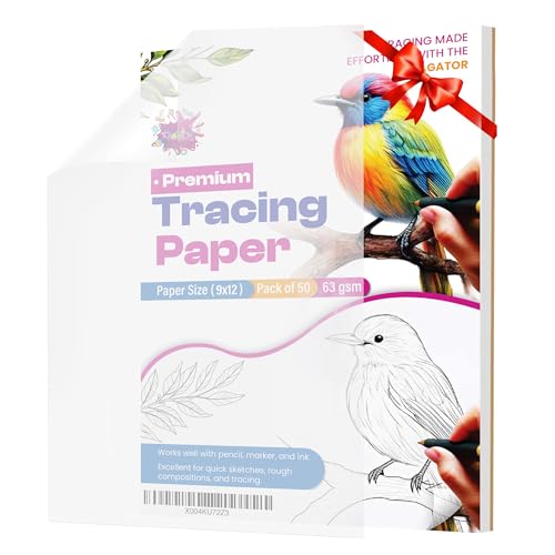 Tracing Paper 9x12 in, 50 Sheets, Transparent Sketch Paper 63gsm | Translucent, Sketching & Drafting, Overlays, Pencil Marker & Ink, Premium - size: 9" x 12" (50 Sheet)