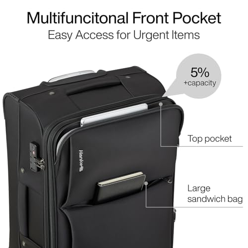 Hanke 24 Inch Luggage Expandable Softside Checked Suitcases with Spinner Wheels, Upright Rolling Luggage Suitcases Travel TSA Luggage Bag for Women Men(Black) - color: Black, size: 24 Inch Checked in