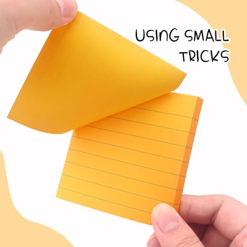 Lined Sticky Notes 3x3 in, Self-Adhesive, 4 Pads, 90 Sheets Each, Orange | Strong Self-Adhesive Backing, Sticks Firmly and Removes Cleanly - color: Orange