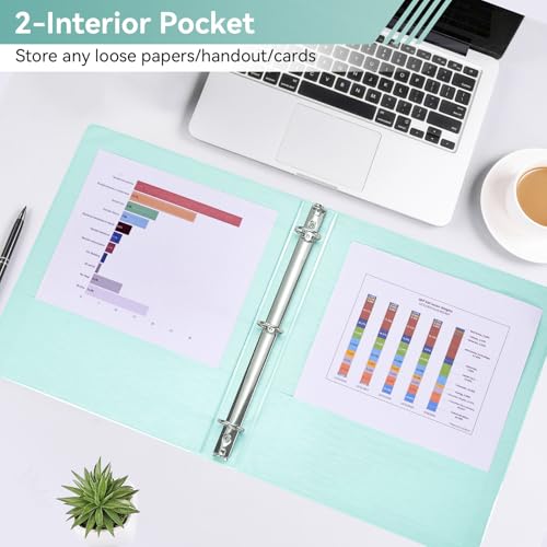 SUIN 1 Inch 3 Ring Binder, Clear 1'' View Presentation Binders with 2 Pockets, Fits 8.5 x 11 Letter Size, Durable Polypropylene, Non-Stick & PVC-Free for School, Office & Home (Brushed Green) - color: Brushed Green