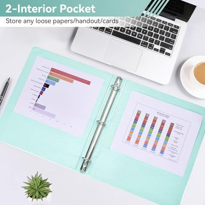 SUIN 1 Inch 3 Ring Binder, Clear 1'' View Presentation Binders with 2 Pockets, Fits 8.5 x 11 Letter Size, Durable Polypropylene, Non-Stick & PVC-Free for School, Office & Home (Brushed Green) - color: Brushed Green