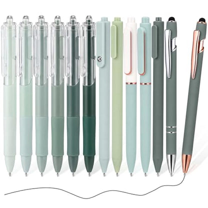 Dunzoom 13 Pack 0.5mm Black Ink Gel Pens 1.0mm Ballpoint Pen Retractable Fine Point Neutral Pens Bulk Quick Dry Smooth Writing for Back to School Office Supplies Note Taking Meeting(Green) - color: Green
