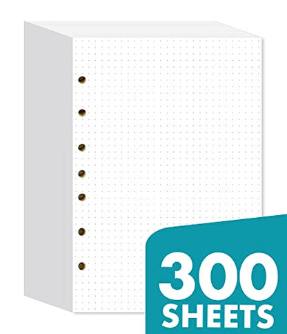 Dotted Filler Paper Pack of 300 Sheets, 7 Hole Punched Planner Refills 5 1/2 x 8 1/2 Inches, Fit 3 or 7 Ring Mini Binders - size: 300 Sheets, style: Dotted