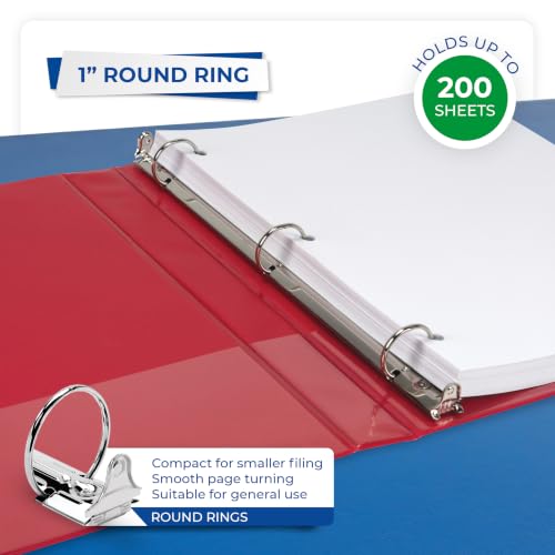 Samsill 1 Inch 3 Ring Binder, Economy Round Ring, Clear View Cover, 200 Sheet Capacity - for School, Home, Office - Red - color: Red, size: 1-Pack, style: 1-Inch