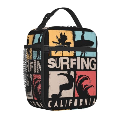 Surfing California Lunch Bag 10In | Insulated Lunch Box Reusable Tote Bag For Picnic Office For Women Men - color: Style 10