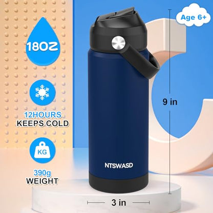 Kids Water Bottle with Straw,18 oz Boys Insulated Cups with Stainless Steel Leak Proof for School Boys Girls,Sport&Travel（Blue） - color: B12.Blue