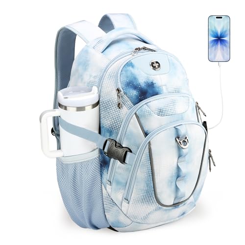 Swissdigital Laptop Backpack with USB Charging Port, 31l Backpack for Men | USB Charging Port, 31l, Travel Backpack, Polka Blue SD803-105 - color: Polka Blue