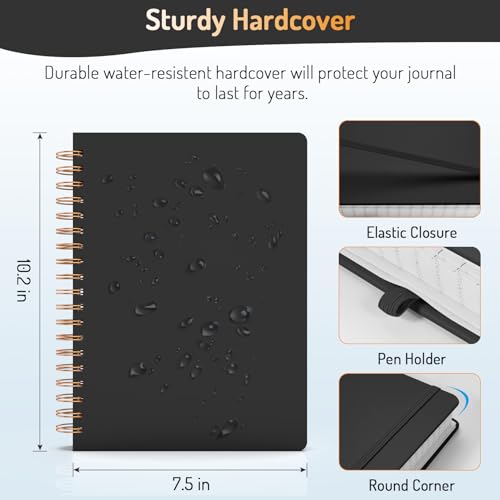 Forvencer Lined Spiral Journal Notebook with 300 Numbered Pages, B5 College Ruled Thick Journals for Writing with 100GSM Paper, Hardcover Notebooks with Contents for Work, School, Women, Men, Black | College Ruled Thick Journals for Writing with 100GSM Pa