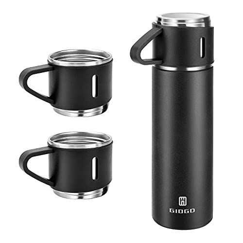 Stainless Steel Thermo 500ml/16.9oz Vacuum Insulated Bottle with Cup for Coffee Hot drink and Cold drink water flask.(Black,Set) - color: Black (Set), size: 16.9 Ounces