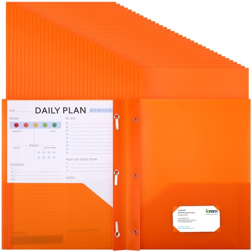 Patelai 48 Pcs Plastic Folders with 2 Pockets and 3 Prongs Home Folders with Card Slot Letter Size Heavy Duty Report Covers for Back to School(Orange,Classic) - color: Orange, style: Classic