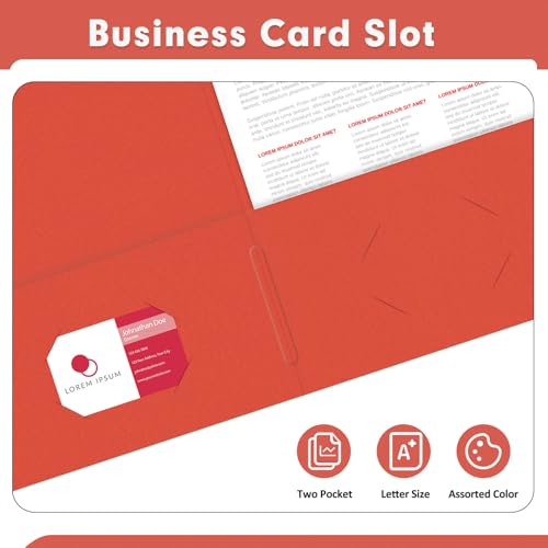 Two Pocket Folders, PANDRI 50 Pack 2 Pocket Folders, Letter Size Paper File Folder for School Office Home Business, Red - color: Red