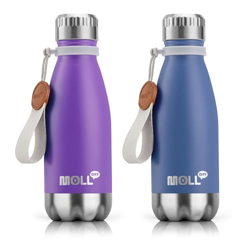 9 oz Water Bottle Stainless Steel Double Wall Vacuum Insulated Sports Water Bottle for Kids, Small Mini Cola Shape Water Bottle Leak Proof (Purple-Royal Blue) - color: Purple-Royal Blue, size: 9 Ounces