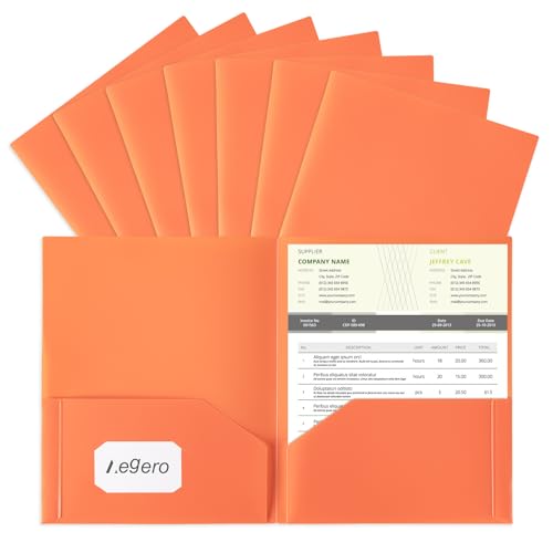 Aegero Plastic Folders with Pockets (7 Pack, Orange) | Durable Heavy Duty File Folders with Business Card Slot, 2-Pocket Folder for Schoolwork & Office,Letter Size - color: Orange, size: 1 Set（7pack）