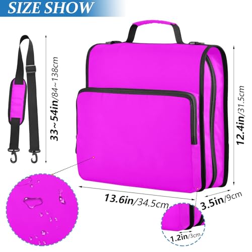 3 Rings 1.5 inch Binder with Extra Pockets with Shoulder Strap Laege Capacity Documents Files Storage Bag for Middle School Fuchsia - color: Fuchsia