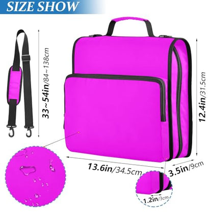3 Rings 1.5 inch Binder with Extra Pockets with Shoulder Strap Laege Capacity Documents Files Storage Bag for Middle School Fuchsia - color: Fuchsia