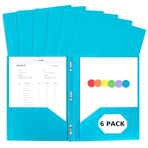Plastic Folders with Pockets and Prongs - 6pcs Plastic Pocket Folders with Brads,Blue Vinyl Poly 3 Prong 2 Pocket Sturdy File Folders for Documents Homework Paper,Back to School Supplies - color: Blue