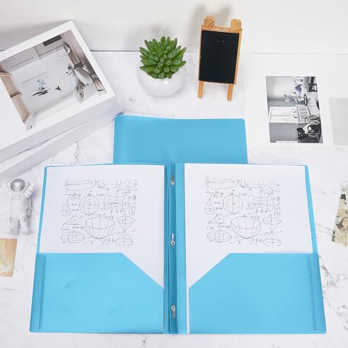 Yeaqee 150 Pack Plastic Folders with Prongs Heavy Duty Plastic 2 Pocket Folder with 3 Prongs, Business Card Slot for Back to School Office Home 11.6 x 9.5 Inch (Light Blue) - color: Light Blue