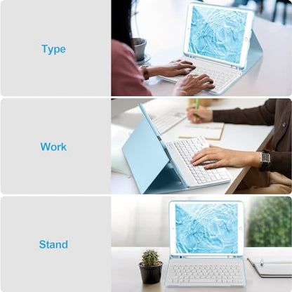 AHYWTAN Keyboard Case for iPad 9/8/7th Gen 10.2’’,Case with Keyboard ipad 10.2 inch,Detachable Bluetooth Keyboard with Pencil Holder, Blue-W - color: Blue-W