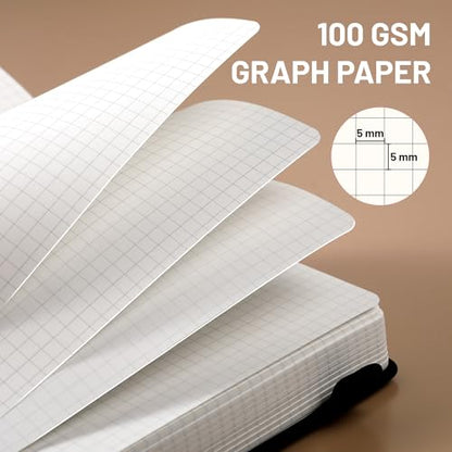 CAGIE Graph Notebook 320 Pages 100 GSM Paper Graphing Grid Journal B5 Hardcover Leather Quad Ruled Notebooks for Engineering, Math, Work, Black - color: Black, style: Graph B5