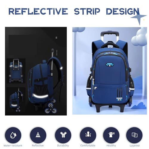 Boys Rolling Backpack Elementary Middle School Students Bookbag with Wheel Teens Trolley Removable Schoolbag - color: B-black&yellow