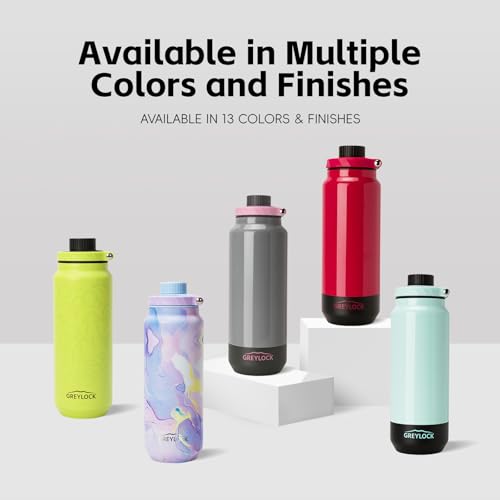 GREYLOCK 32 oz Insulated Water Bottle with Straw Lid, Leakproof Reusable Stainless Steel Vacuum Flask, 24hr Cold & Hot, Carry Handle & Silicone Spout, BPA-Free for Gym, Hiking, Travel, Red - color: Raspberry Ridge, size: 32 Ounces