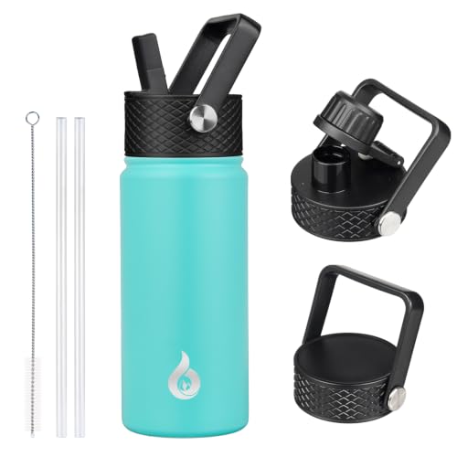 BJPKPK 18oz Insulated Water Bottle with Straw Lid, Stainless Steel Bottle | 3 Lids Included, Keep Cold & Hot, BPA-Free Leakproof Vacuum Bottle, Metal Water Bottle for office, Gym, Travel & Outdoor - color: Turquoise, size: 18 Ounces