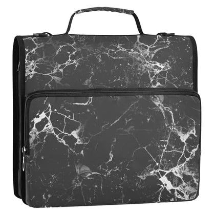 Marble07 Zipper Binder 3 Ring 1.5 Inch School Binder Organizer with Shoulder Strap Handle File Folder Pockets Large Capacity Students Girl Boy Men Office Work - color: Marble07