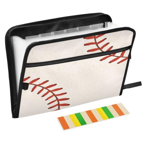 Gredecor 13 Pockets File Folder Organizer A4/Letter Water Resistant Document Bag with Zipper Filing Folder Expanding File Pouch Storage for School Office, Basebal Laces (2) - color: Basebal Laces (2)