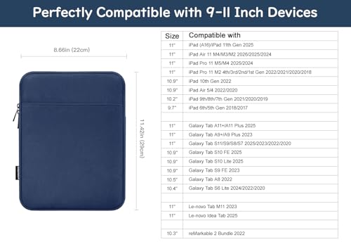 Dadanism 9-11 Inch Tablet Sleeve Bag Carrying Case for iPad (A16) 11th Gen 11", iPad 10th Gen 10.9" Air 5/4, iPad Air/Pro 11", iPad 9/8/7th 10.2", Galaxy Tab A11+ Plus 11"/S9 FE, Tab M11 11", Denim - color: Denim, size: 9-11 inch