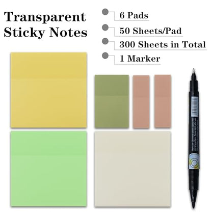 YOUDEFUL Transparent Sticky Notes, 3"x3" Clear Sticky Notes, Waterproof Translucent Sticky Note Pads for Books Annotation, Clear Post it Notes for Bible Journaling Study, School Office Supplies - size: Square Yellow