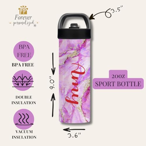 Custom Leakproof Water Bottle 20oz| Gym Tumblers| Running Cup| Adult Tumbler| Marble Sport Bottle (Pink) - color: Pink