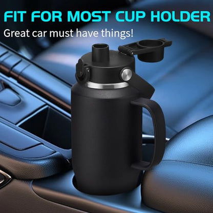 Stainless Steel Water Bottles 40oz - Insulated Water Bottle with Straw, Strap Carrier Bag & Protective Boot, Tumbler with Handle for Car, Office, Gym - color: Black, size: 32 ounces with handle