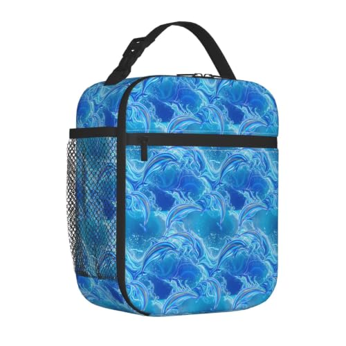 Blue Dolphin Waves Ocean Lunch Bag 10In | Insulated Lunch Box Reusable Tote Bag For Picnic Office For Women Men - color: Style 4